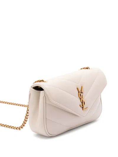 Saint Laurent Ivory Leather Mini Loulou Crossbody Bag In Neutral