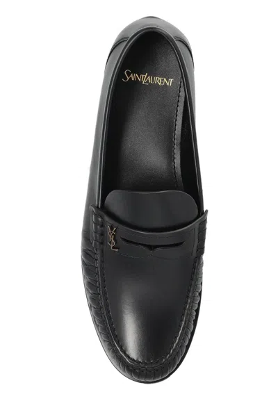 Saint Laurent Laurent Logo-embellished Leather Penny Loafers In Black