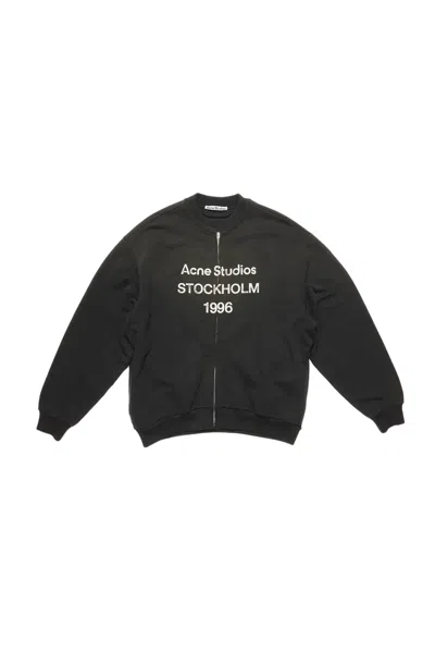 Acne Studios Zip Sweater Logo In Gray
