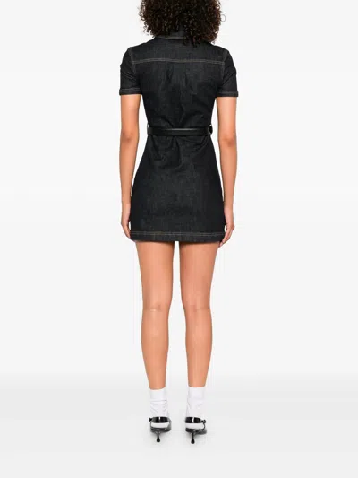 Self-portrait Indigo Denim Crystal Trim Mini Dress In Black