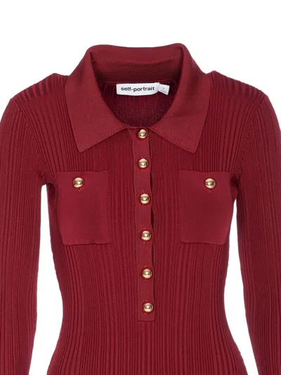Self-portrait Self Portrait Burgundy Ribbed Knit Midi Dress In Red