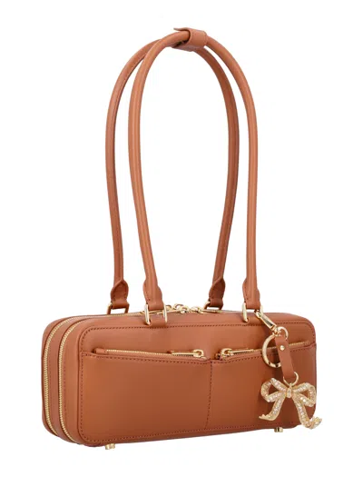 Self-portrait Shoulder Bag With Charm In Brown