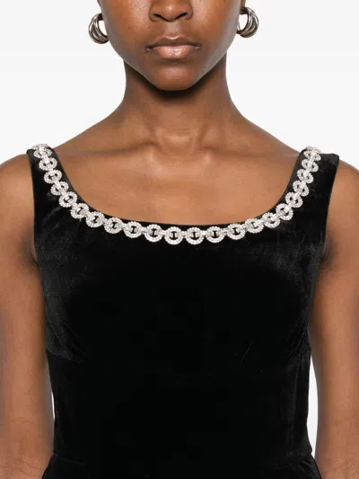 Self-portrait Godet Velvet Mini Dress Crystal Trim In Black