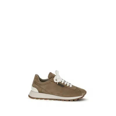 Brunello Cucinelli Suede Sneakers With Iconic Jewel Application In Multi