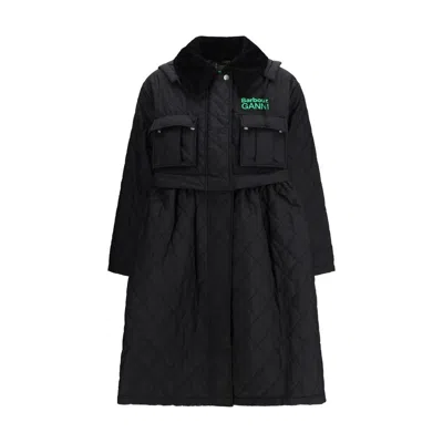 Barbour Dark Brown Jacket With All-over Stripe Motif And Logo Patch On The Front In Waxed Cotton Woman