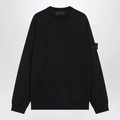 Stone Island Navy Blue Wool Crewneck Sweater In Black