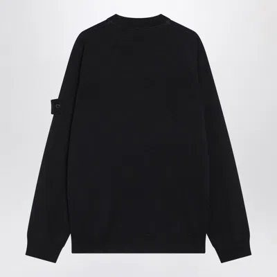 Stone Island Navy Blue Wool Crewneck Sweater In Black