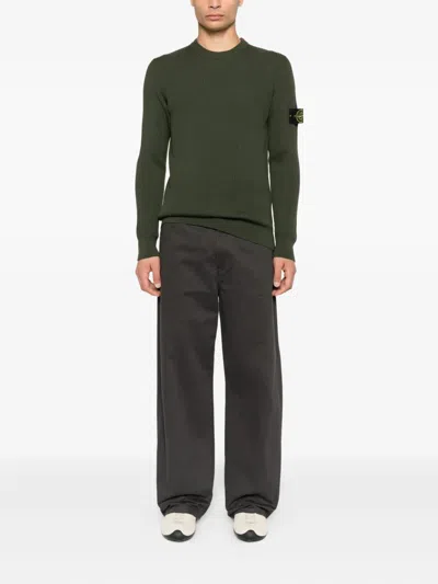 Stone Island Knit Crewneck Sweater In Full Rib Rws Wool Clothing In Black