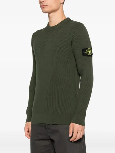 Stone Island Knit Crewneck Sweater In Full Rib Rws Wool Clothing In Black