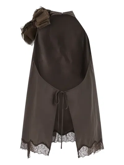 Magda Butrym Sleeveless Lace Ruffle Top Open Back In Brown