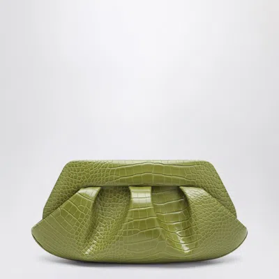 Themoirè Structured Rectangular Clutch Bag Crocodile Effect In Green