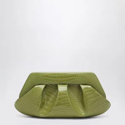 Themoirè Structured Rectangular Clutch Bag Crocodile Effect In Green