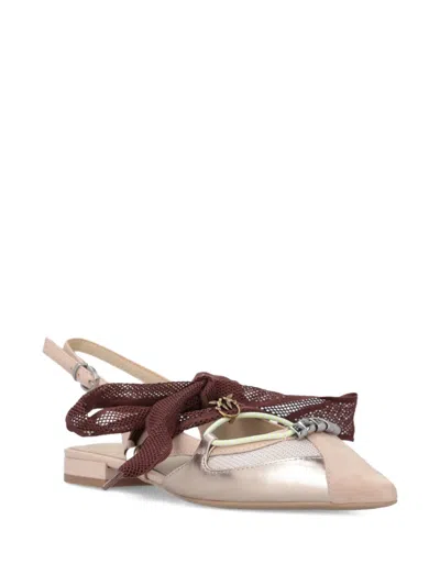 Pinko Gianira 30 Slingback Ballerinas In Leather And Mesh In Neutral