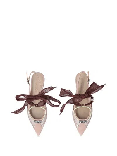 Pinko Gianira 30 Slingback Ballerinas In Leather And Mesh In Neutral