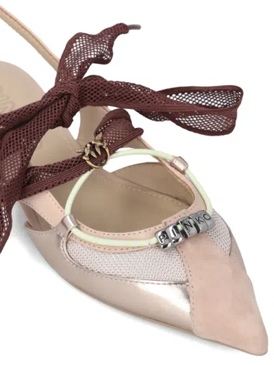 Pinko Gianira 30 Slingback Ballerinas In Leather And Mesh In Neutral