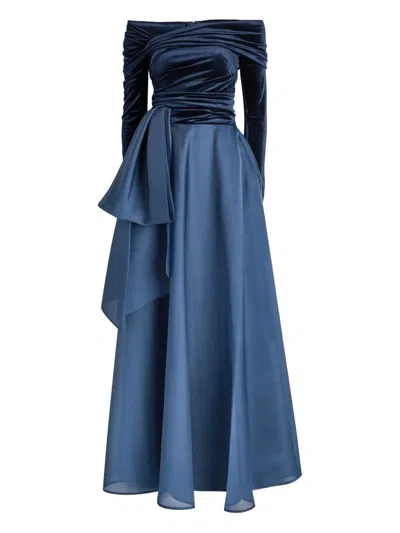 Talbot Runhof Velvet Off-the-shoulder Maxi Dress In Blue