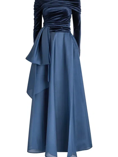 Talbot Runhof Velvet Off-the-shoulder Maxi Dress In Blue