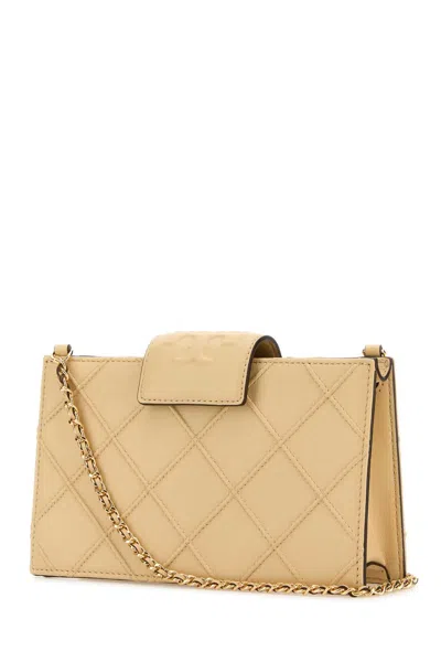 Tory Burch Beige Leather Fleming Crossbody Bag In White