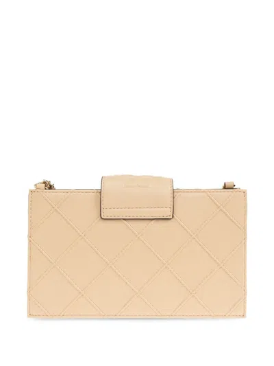 Tory Burch Beige Leather Fleming Crossbody Bag In White