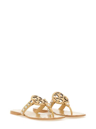 Tory Burch Studded Miller Leather Flat Sandals In Gold