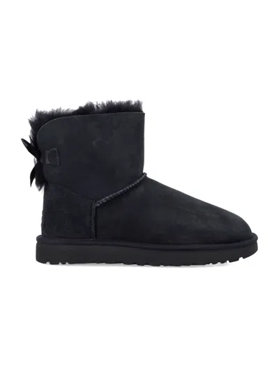 Ugg Black W Mini Bailey Bow Ii Suede Leather Boots In Black