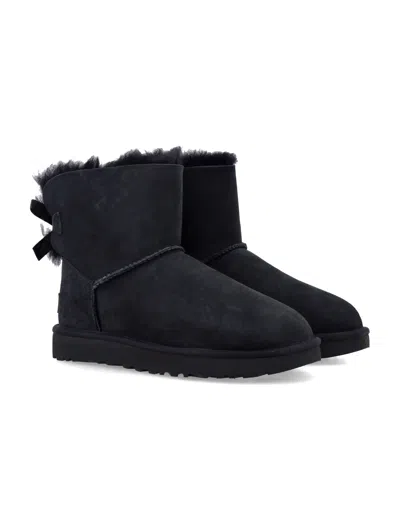 Ugg Black W Mini Bailey Bow Ii Suede Leather Boots In Black