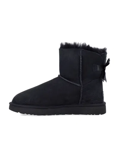 Ugg Black W Mini Bailey Bow Ii Suede Leather Boots In Black