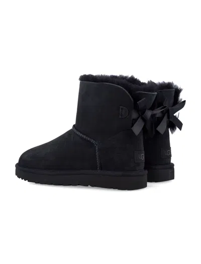 Ugg Black W Mini Bailey Bow Ii Suede Leather Boots In Black