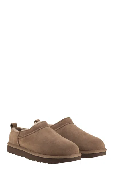 Ugg Classic Micro Beige Ankle Boots With Logo Embossed In Suede Woman In Brown