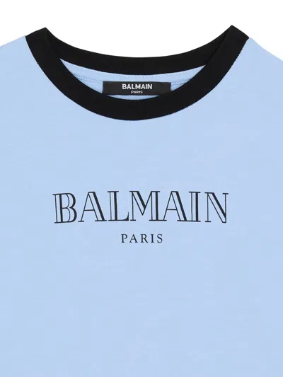 Balmain Logo-print Ringer T-shirt In Blue