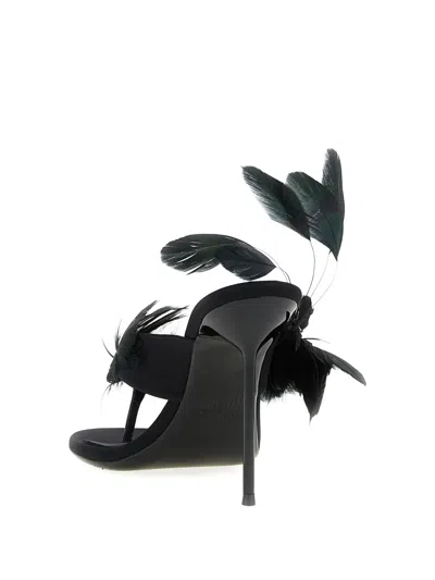 Paris Texas Lidia Feather Thong Silk Mules In Black