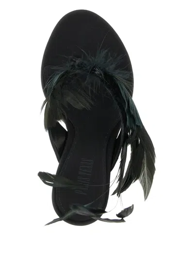 Paris Texas Lidia Feather Thong Silk Mules In Black