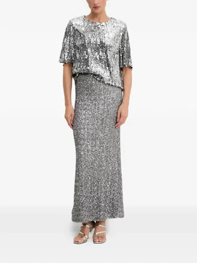 Aniye By Luxy Sequin Maxi Skirt In Metallic