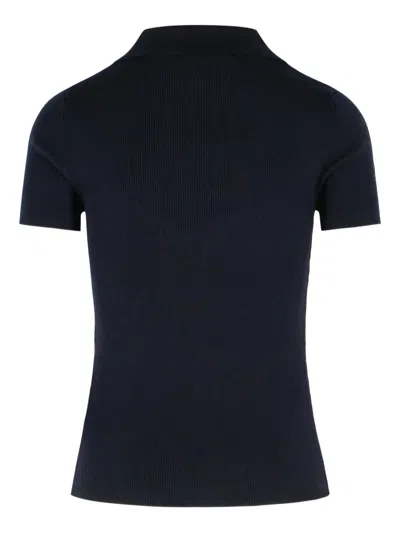 Max Mara Albero Dark Blue Virgin Wool Polo Shirt In Black