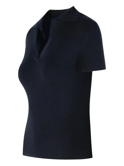 Max Mara Albero Dark Blue Virgin Wool Polo Shirt In Black