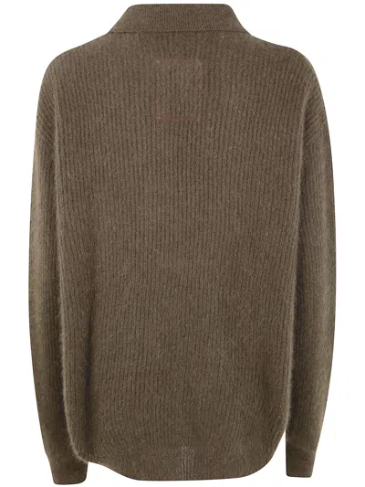 Uma Wang Long Sleeve Ribbed Polo Shirt Design In Brown