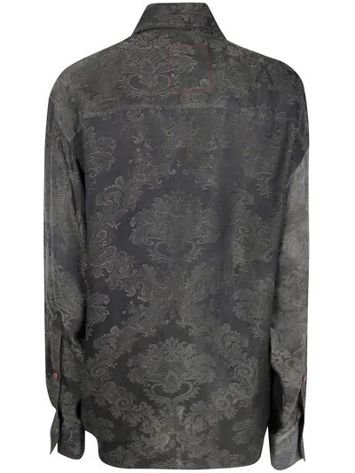 Uma Wang Long Sleeve Tie Front Patterned Top In Gray