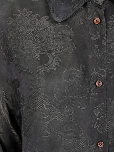 Uma Wang Long Sleeve Tie Front Patterned Top In Gray