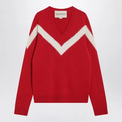 Valentino Garavani Intarsia Wool Jumper In Red