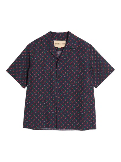 Valentino Garavani Bowling Shirt With Cherryfic Print In Blue