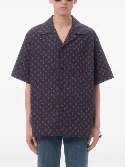 Valentino Garavani Bowling Shirt With Cherryfic Print In Blue