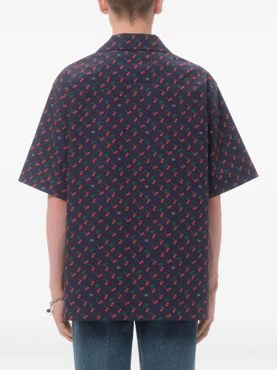 Valentino Garavani Bowling Shirt With Cherryfic Print In Blue