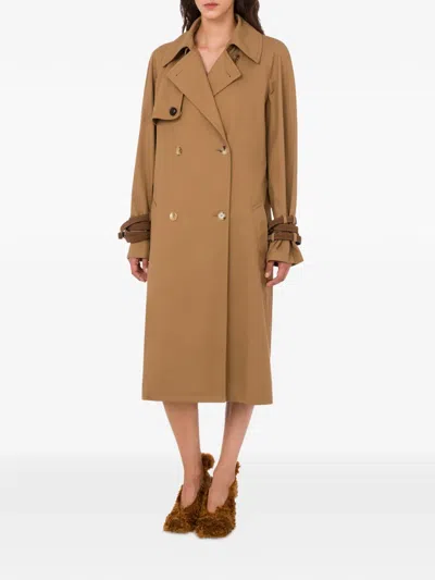 Moschino Buttoned-cuff Double-breasted Coat In Brown