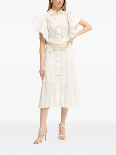 Fracomina Ruffled Buttoned Midi Dress In Neutral