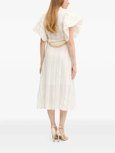 Fracomina Ruffled Buttoned Midi Dress In Neutral