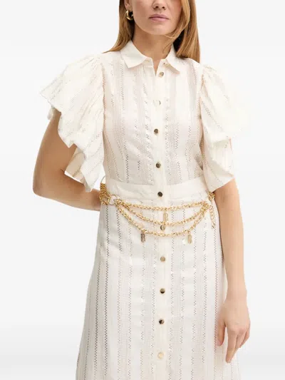 Fracomina Ruffled Buttoned Midi Dress In Neutral