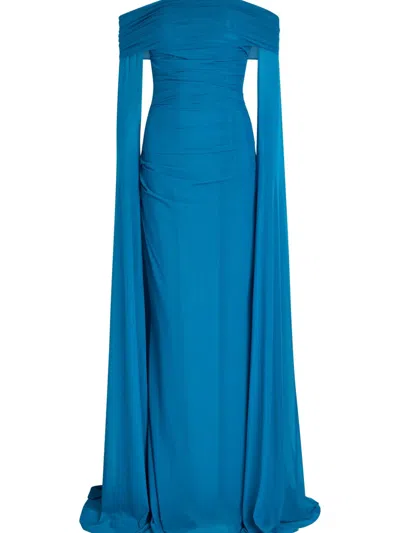 Talbot Runhof Off-the-shoulder Chiffon Gown In Blue