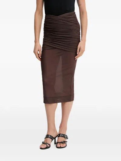 Aniye By Scandal Ruched Semi-sheer Midi Skirt In Brown