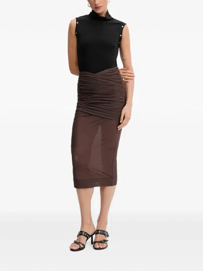 Aniye By Scandal Ruched Semi-sheer Midi Skirt In Brown