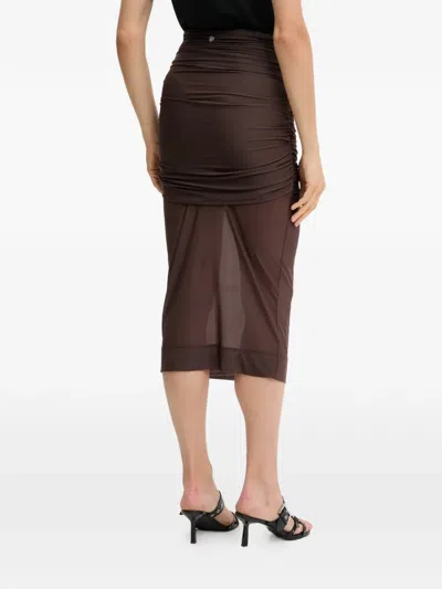 Aniye By Scandal Ruched Semi-sheer Midi Skirt In Brown